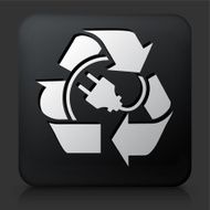 Black Square Button with Recycled Electric Plug Icon