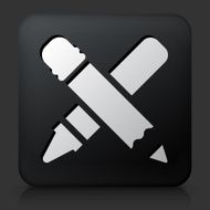 Black Square Button with Pencil &amp; Crayon Icon
