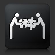 Black Square Button with Solving Puzzle Group Icon