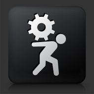 Black Square Button with Stick Figure Gear