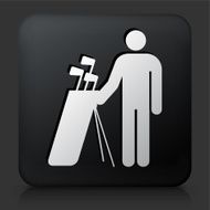Black Square Button with Person Holding Golf Equipment