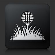 Black Square Button with Golf Ball in The Grass