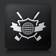 Black Square Button with Golf Crest and Clubs N2
