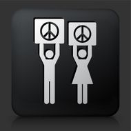 Black Square Button with Peace Sign Icon N2