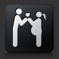 Black Square Button with Couple In Love Expecting a Child