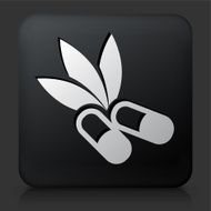 Black Square Button with Herbal Pills Icon