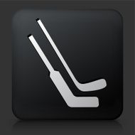 Black Square Button with Hockey Sticks