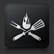 Black Square Button with Grilling Utensils Icon N2