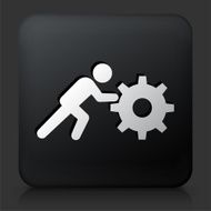 Black Square Button with Stick Figure Pushing Gear N2