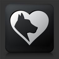 Black Square Button with Dog Love Icon