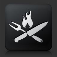 Black Square Button with Grilling Utensils Icon N3