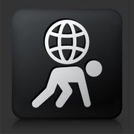 Black Square Button with Stick Figure Carrying Globe N2