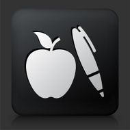 Black Square Button with Apple &amp; Pen N2