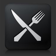 Black Square Button with Fork and Knife N2