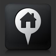 Black Square Button with House Point Icon