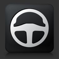 Black Square Button with Car Steering Wheel Icon