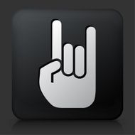 Black Square Button with Rock and Roll Hand