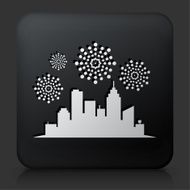 Black Square Button with City View and Fireworks