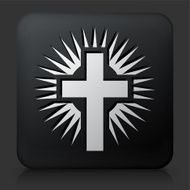 Black Square Button with Christian Cross Icon N6
