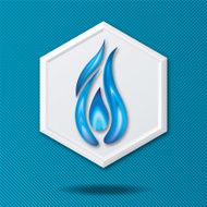 White 3D Hexagon Icon On Blue With Gas Flame