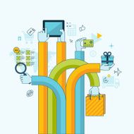Flat line design concept for online shopping