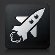 Black Square Button with Launching Rocket Icon