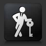 Black Square Button with Businessman &amp; Key Icon