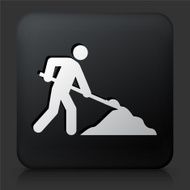 Black Square Button with Stick Figure Shoveling