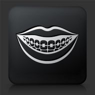 Black Square Button with Smiling Mouth &amp; Braces