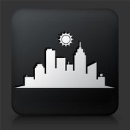 Black Square Button with Cityscape Background Icon