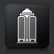 Black Square Button with Office Skyscrapers Icon