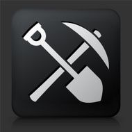 Black Square Button with Shovel and Axe