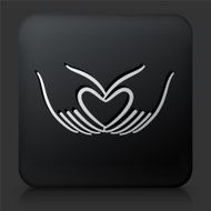 Black Square Button with Heart Hands