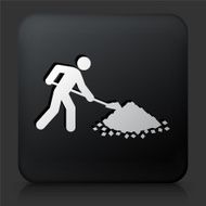 Black Square Button with Person Shoveling