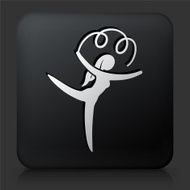 Black Square Button with Woman and Gymnastics