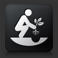 Black Square Button with Stick Figure Gardening Icon