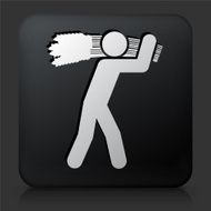 Black Square Button with Stick Figure Carrying Grain