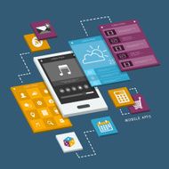 mobile phone with interface screens infographic design