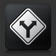 Black Square Button with Road Sign Fork Ahead