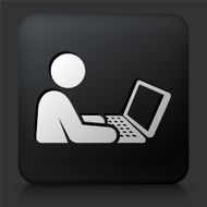 Black Square Button with Stick Figure and Laptop N2