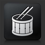 Black Square Button with Drum and Drumsticks