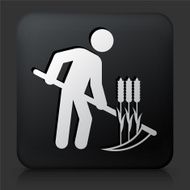 Black Square Button with Stick Figure Harvesting Crops N2