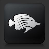 Black Square Button with Tropical Fish