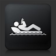 Black Square Button with Stick Figure Sunbathing