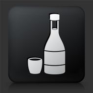 Black Square Button with Japanese Sake Bottle