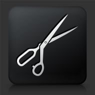 Black Square Button with Tailor&#039;s Scissors