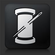 Black Square Button with Roll of Thread