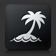 Black Square Button with Palm Tree