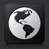 Black Square Button with World Map Icon