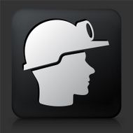 Black Square Button with Miner Face Icon